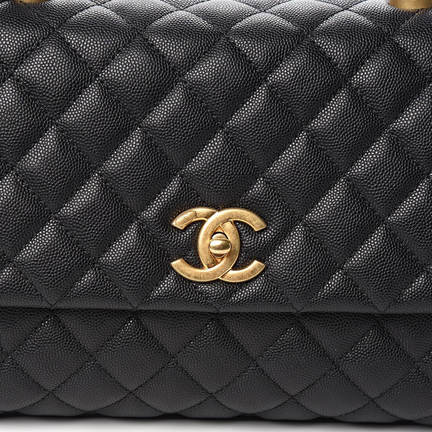 Caviar Lizard Embossed Quilted Small Coco Handle Flap Black