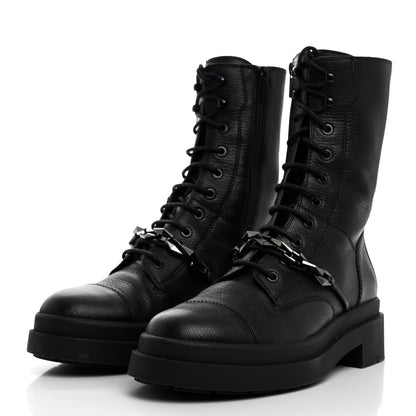 Jimmy Choo Grained Calfskin Nari Diamond Chain Flat Boots 39 Black Anthracite 3 of 8