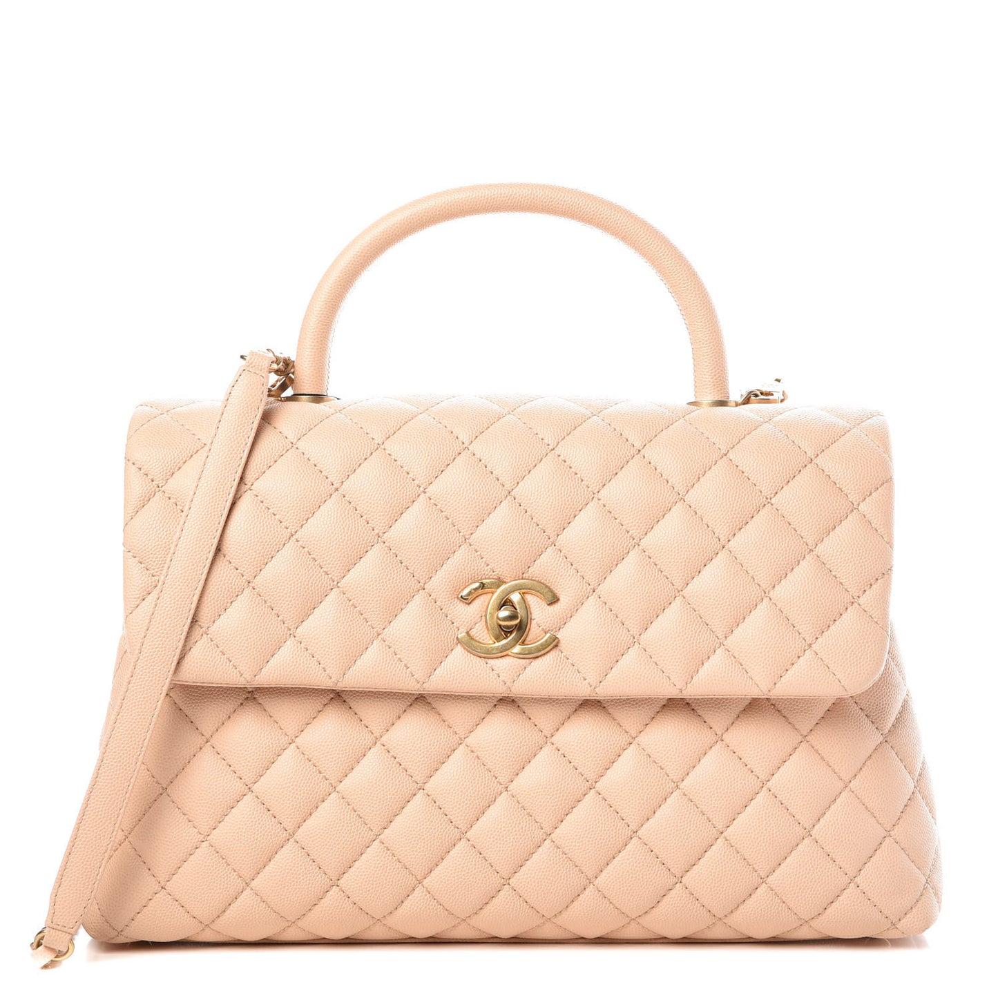 Caviar Quilted Medium Coco Handle Flap Light Beige
