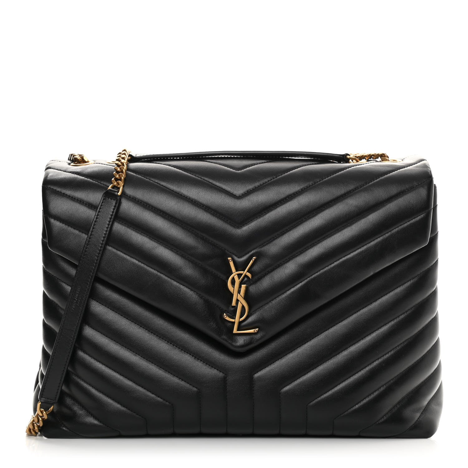 Saint Laurent Calfskin Y Quilted Monogram Large Loulou Chain Satchel Black 1 of 10