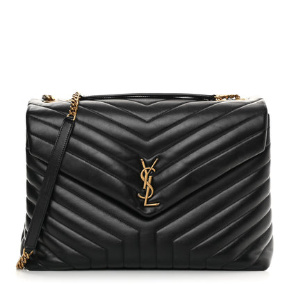 Saint Laurent Calfskin Y Quilted Monogram Large Loulou Chain Satchel Black 1 of 10