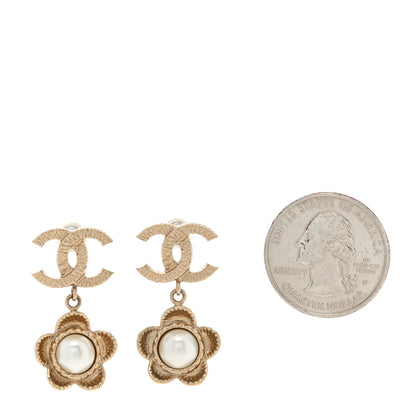 Chanel Pearl Camellia CC Drop Earrings Gold 2 of 5