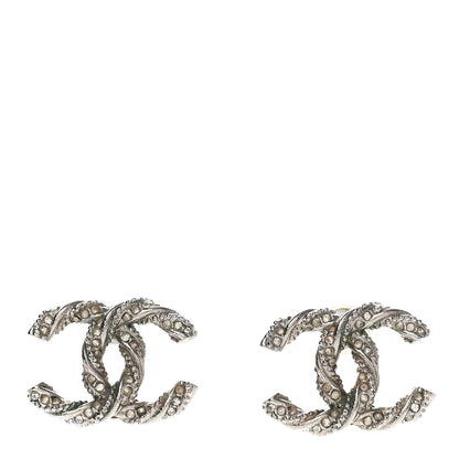 Chanel Crystal CC Twisted Earrings Silver 1 of 4