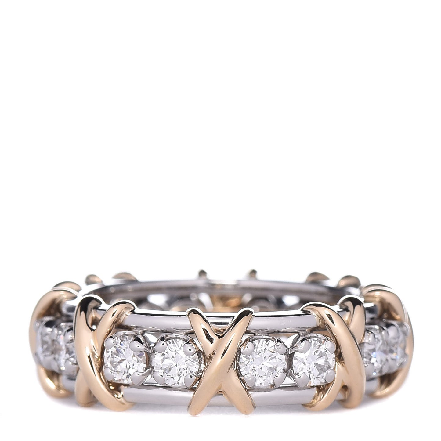 18K Yellow Gold Platinum Diamond Schlumberger Sixteen Stone Ring 50 5.25