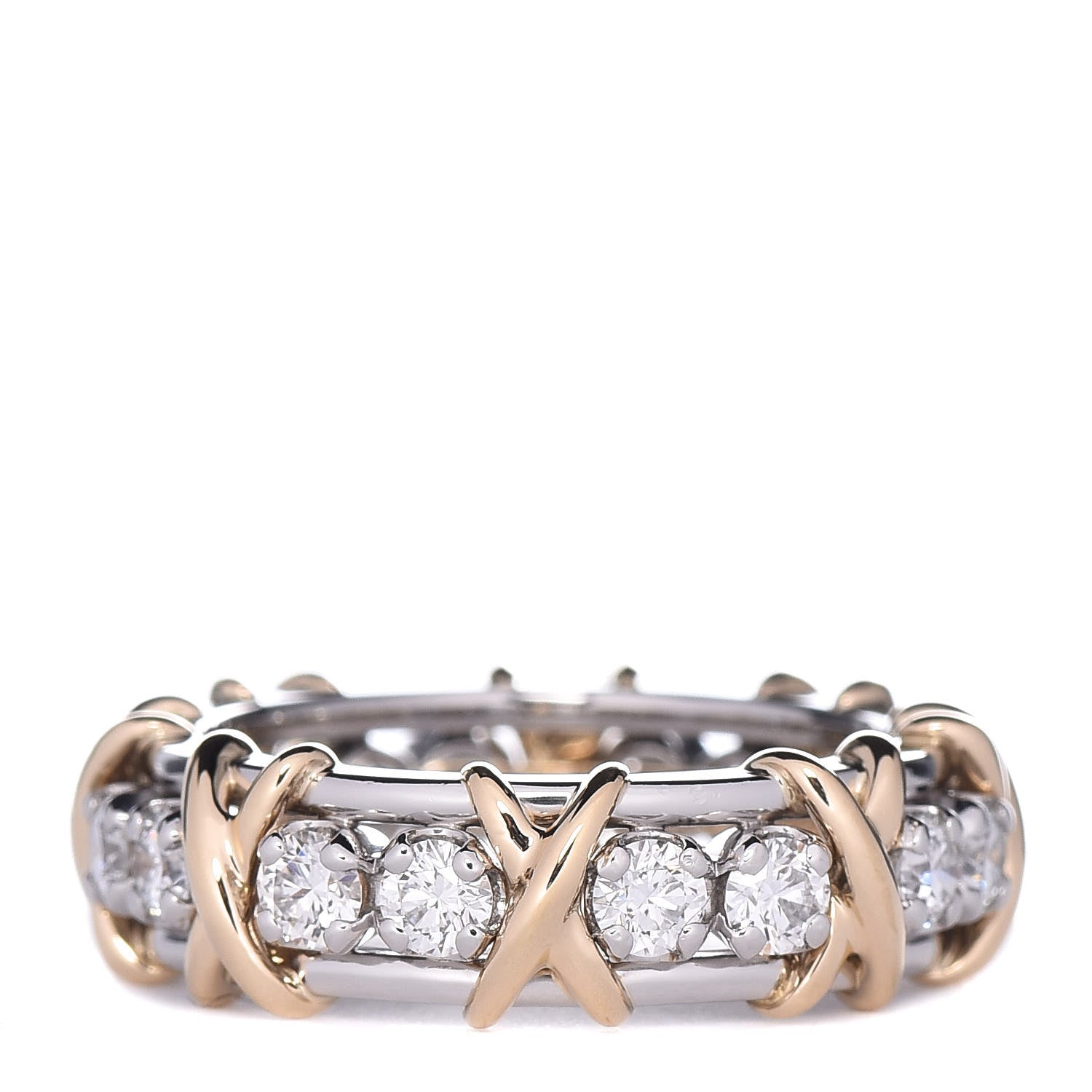 Tiffany 18K Yellow Gold Platinum Diamond Schlumberger Sixteen Stone Ring 50 5.25 1 of 4