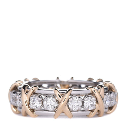 Tiffany 18K Yellow Gold Platinum Diamond Schlumberger Sixteen Stone Ring 50 5.25 1 of 4