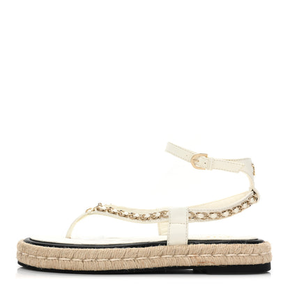 Chanel Lambskin Chain CC Thong Espadrille Sandals 39 White 1 of 8