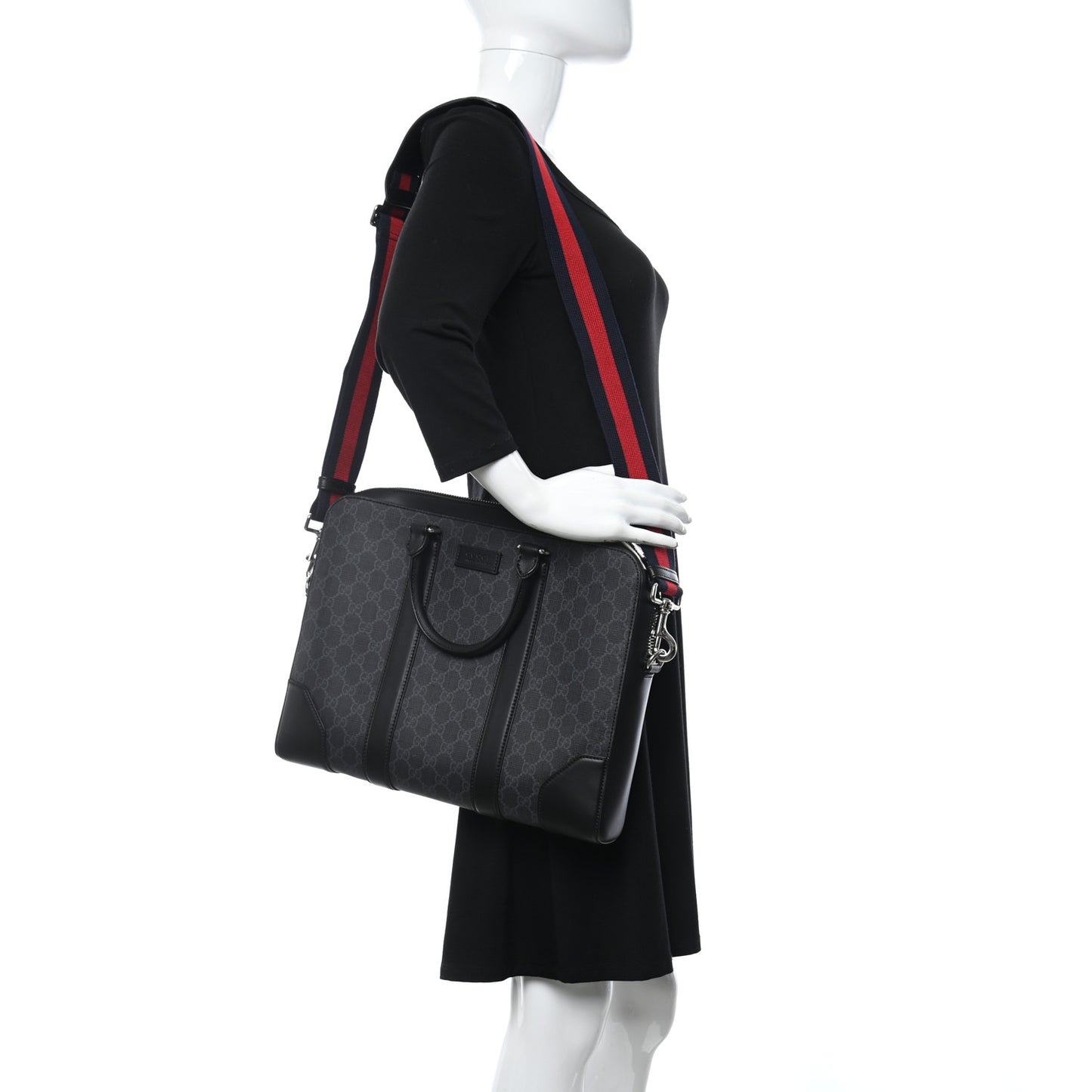 GG Supreme Monogram Appia Calfskin Web Briefcase Black