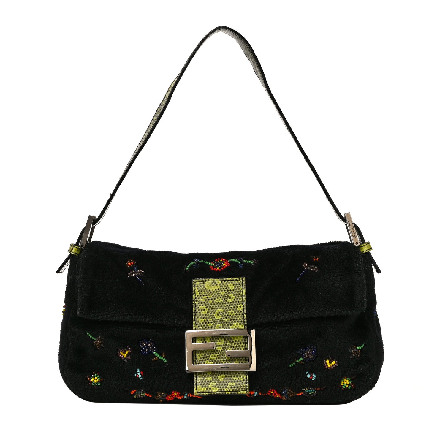 Shearling Lizard Beaded Baguette Black Green Multicolor