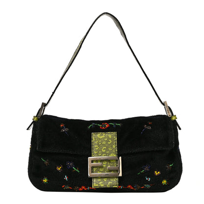 Fendi Shearling Lizard Beaded Baguette Black Green Multicolor 1 of 14