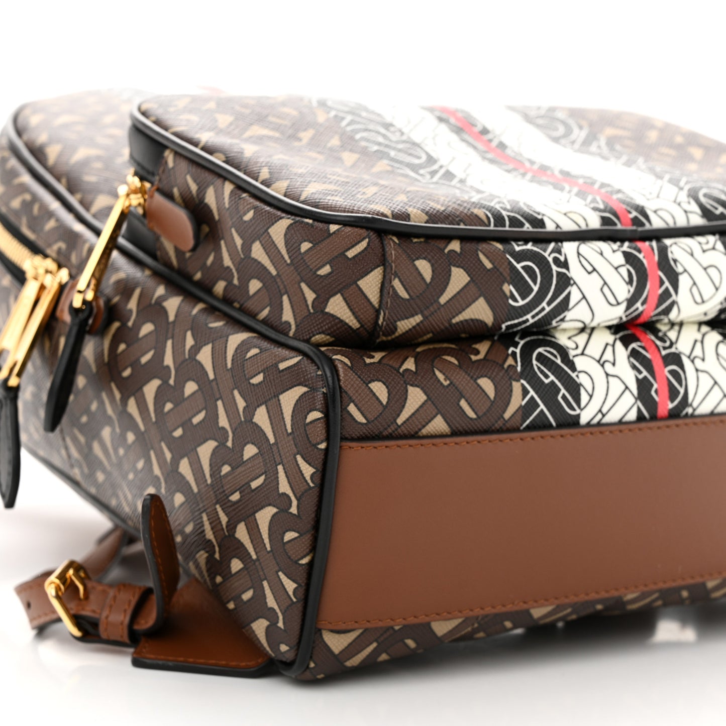 E-Canvas Monogram Stripe TB Backpack Bridle Brown