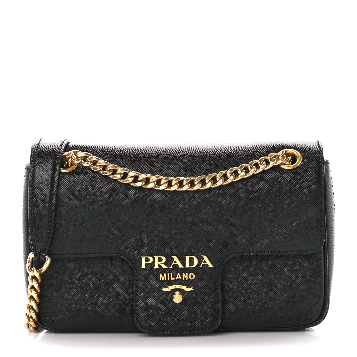 Prada Saffiano Flap Shoulder Bag Black 1 of 11