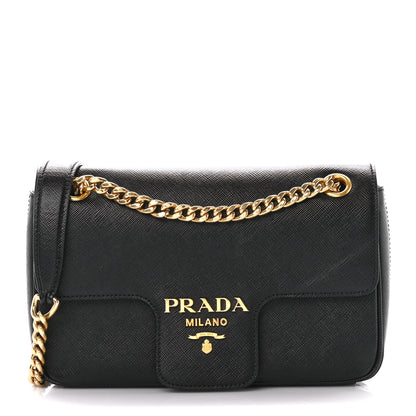 Prada Saffiano Flap Shoulder Bag Black 1 of 11