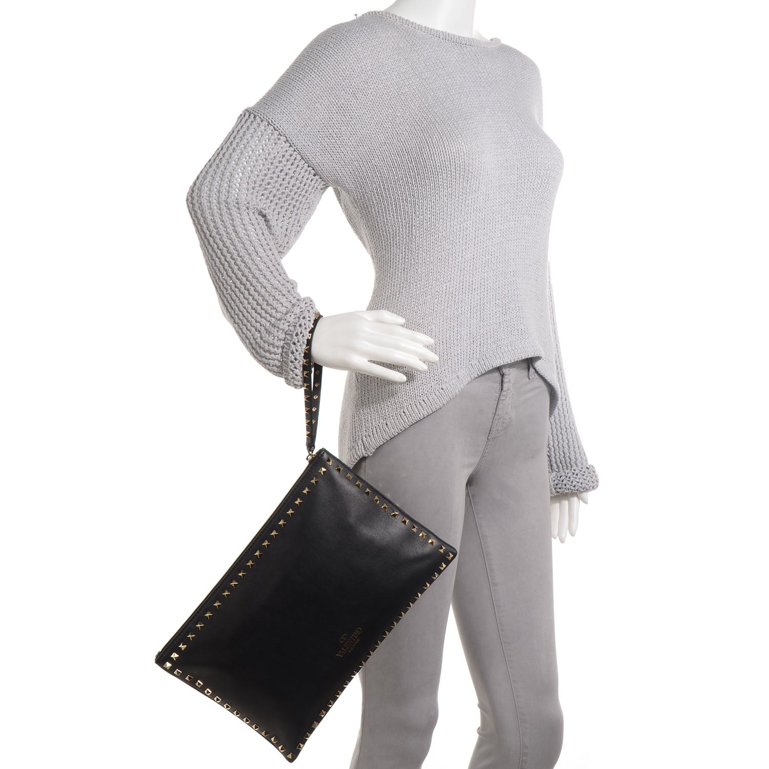 Valentino Garavani Vitello Large Rockstud Zip Wristlet Pouch Black 2 of 8