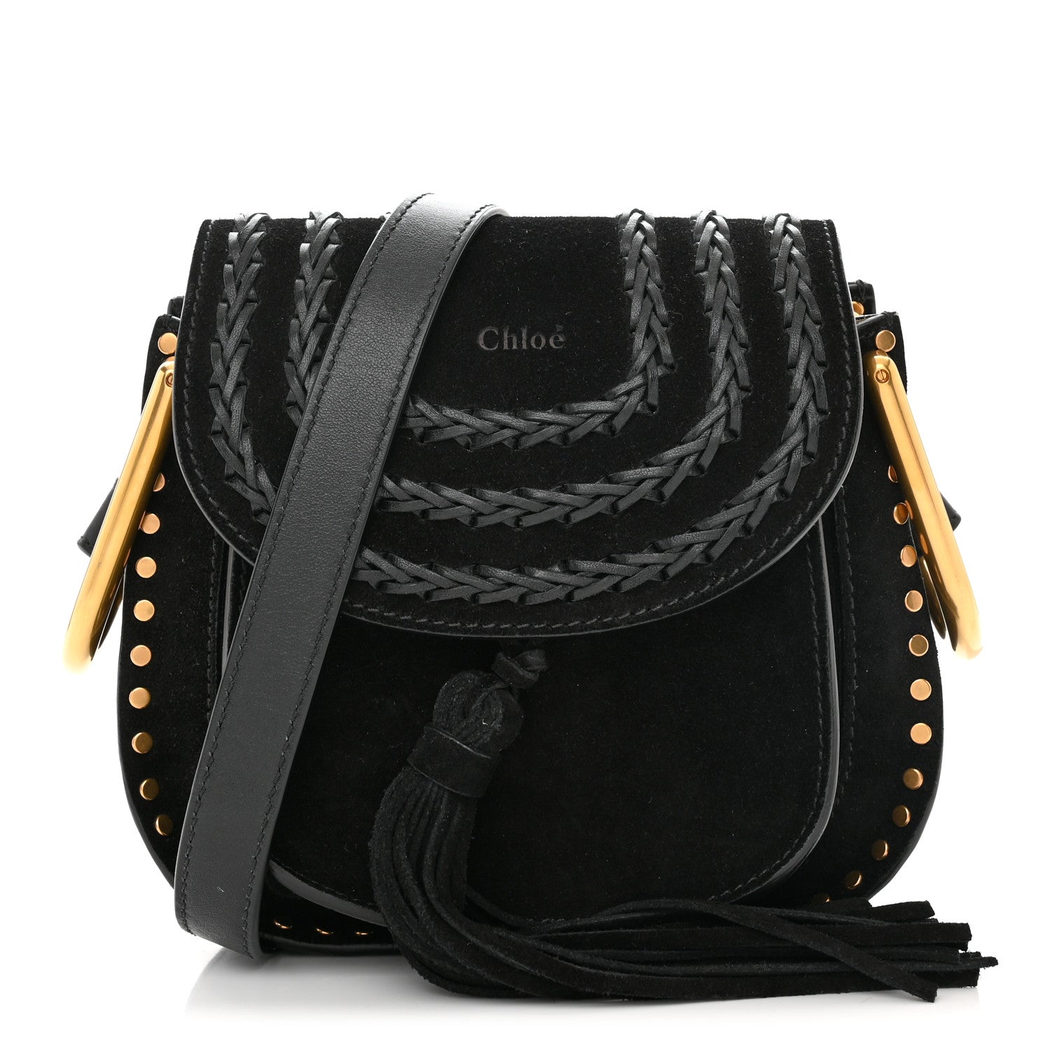 Chloe Suede Calfskin Braided Mini Hudson Shoulder Bag Black 1 of 9