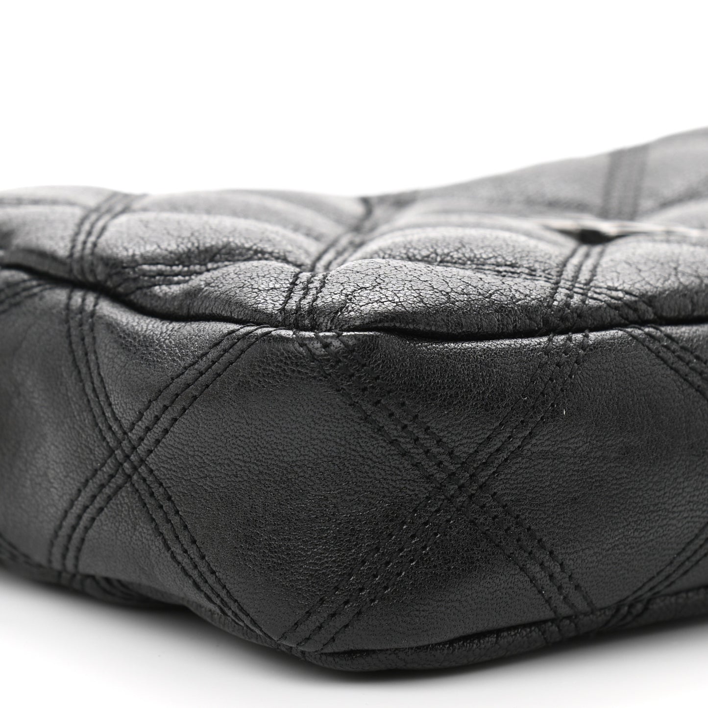 Grained Lambskin Quilted Mini Becky Double Zip Bag Black