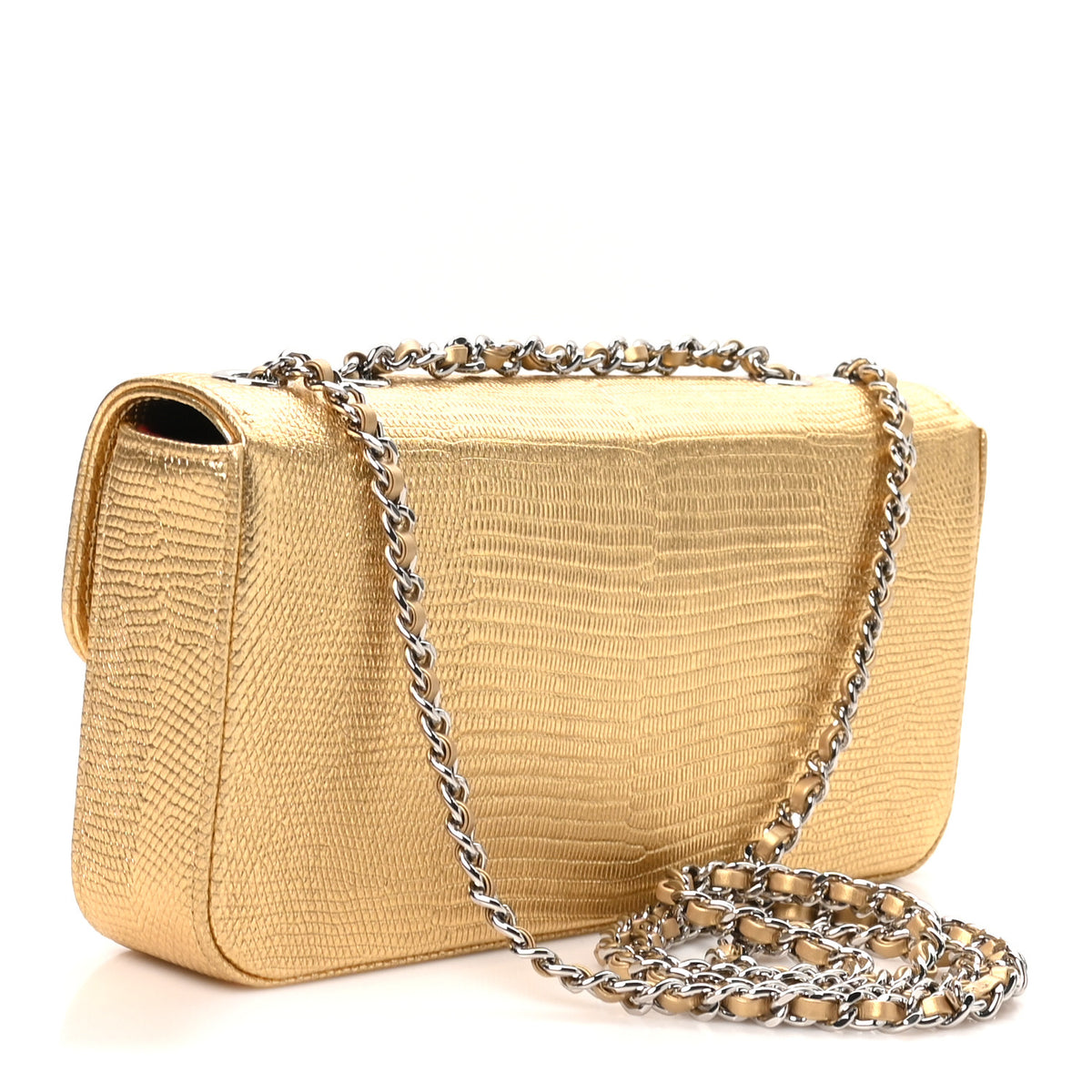 Chanel Metallic Calfskin Lizard Embossed Small East West Flap Gold 3 of 10