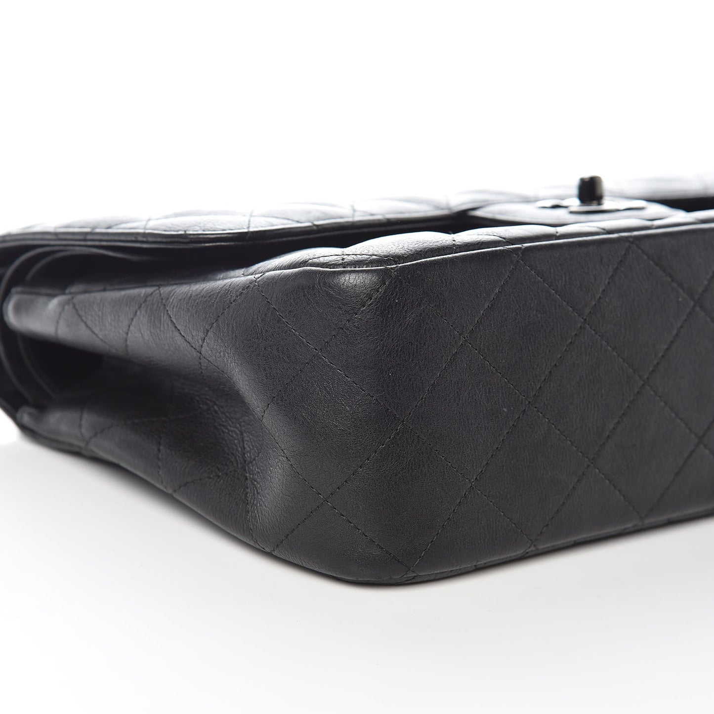 Crumpled Calfskin Quilted Jumbo Double Flap So Black