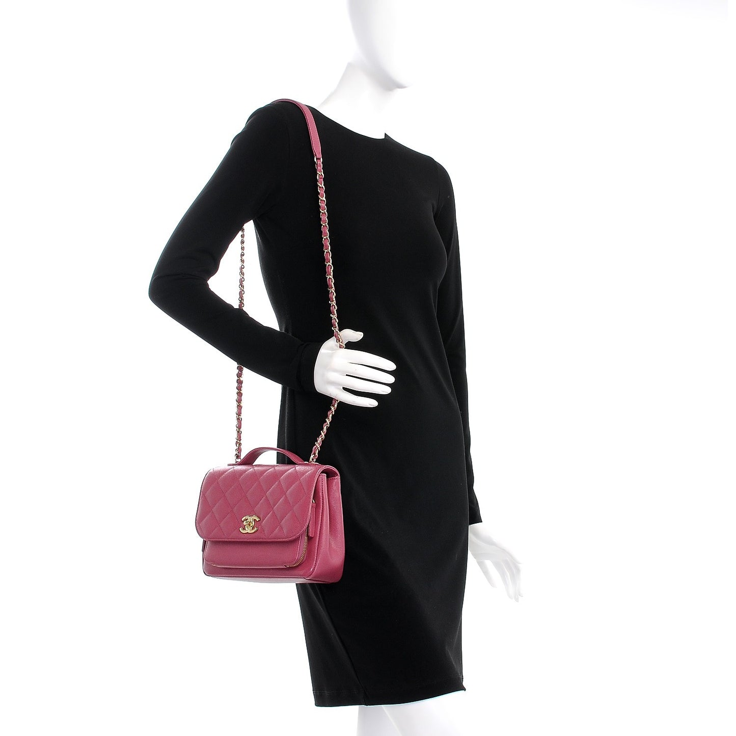 Caviar Quilted Small Business Affinity Flap Dark Pink