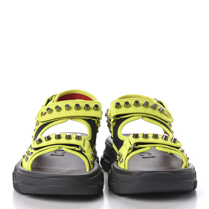 Gucci Technical Canvas Calfskin Studded Mens Aguru Sandals 9 Neon Yellow 3 of 8