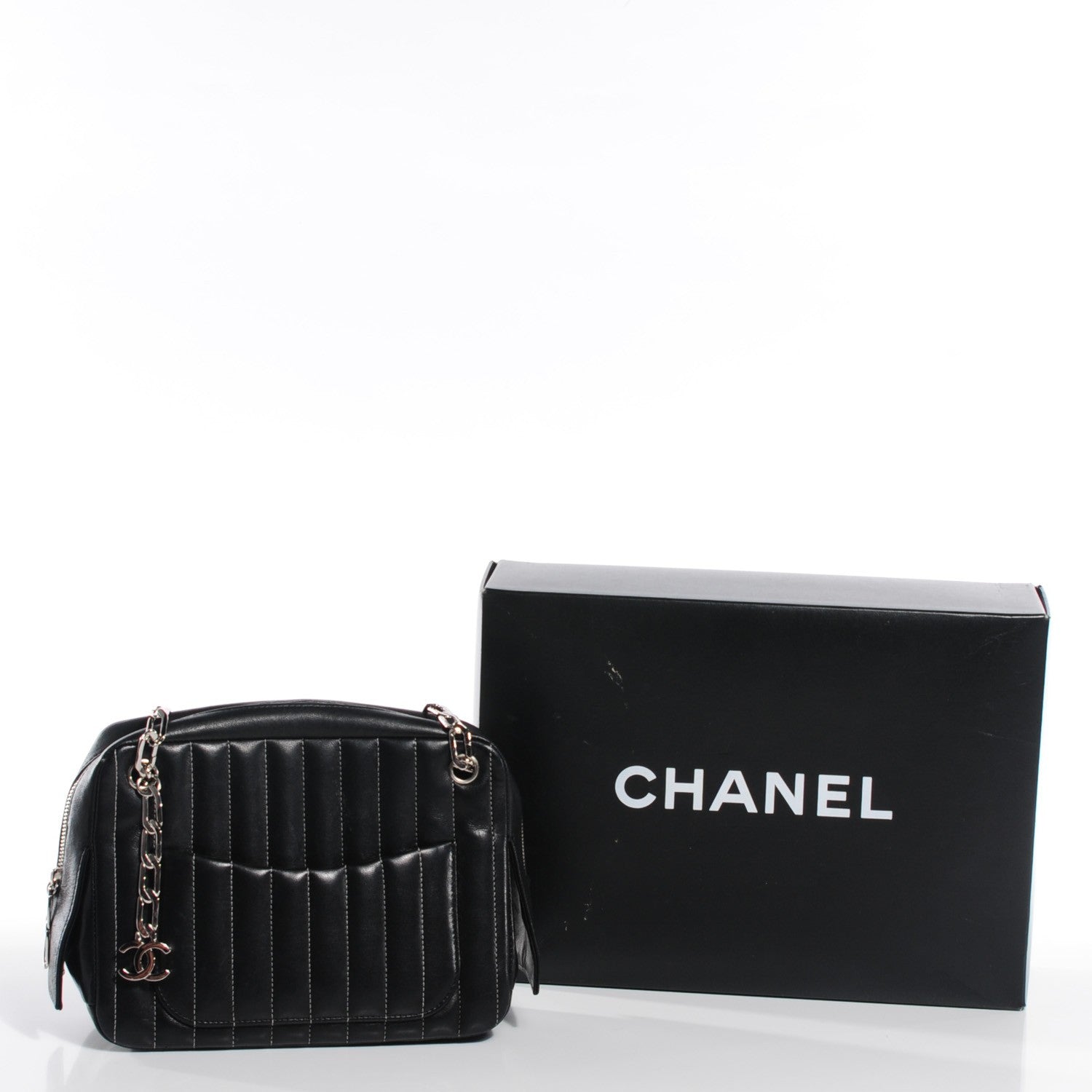 Chanel Lambskin Vertical Quilted Mademoiselle Small Camera Case Black 2 of 10