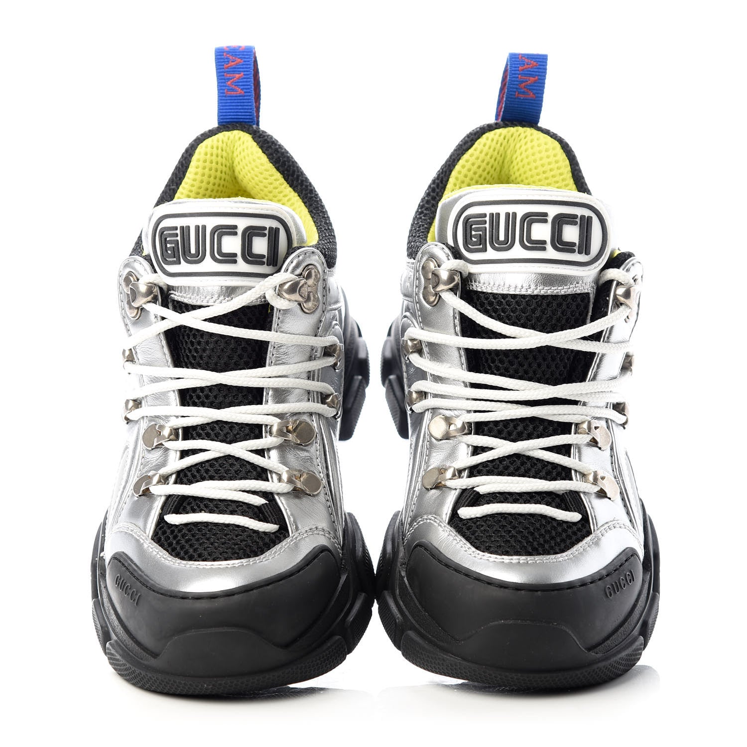 Gucci X SEGA Metallic Calfskin Mesh Womens Flashtrek Sneakers 35 Silver Black 5 of 10