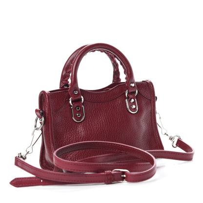 Balenciaga Chevre Silver Metallic Edge Hardware Nano City Rouge Lie De Vin 3 of 12