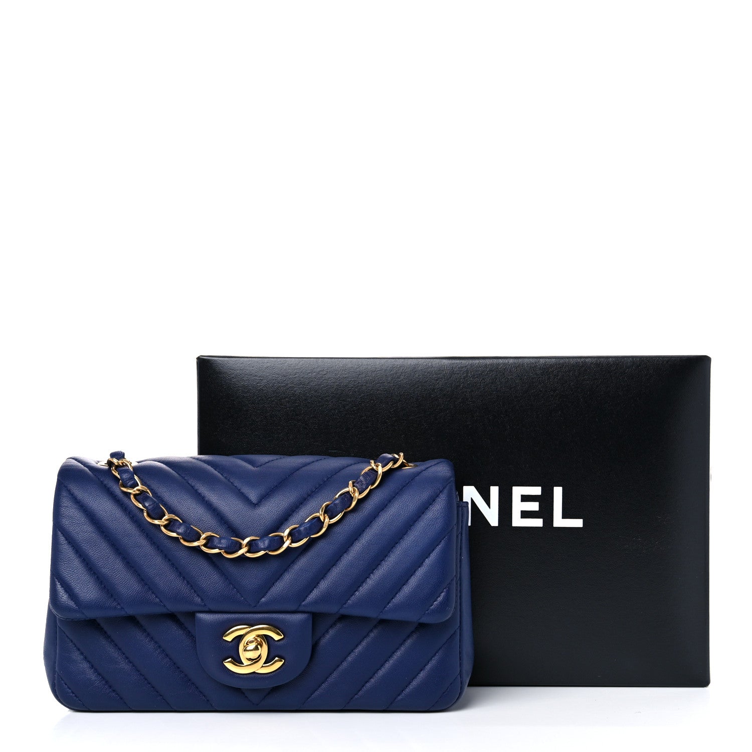 Chanel Lambskin Chevron Quilted Mini Rectangular Flap Blue 12 of 12