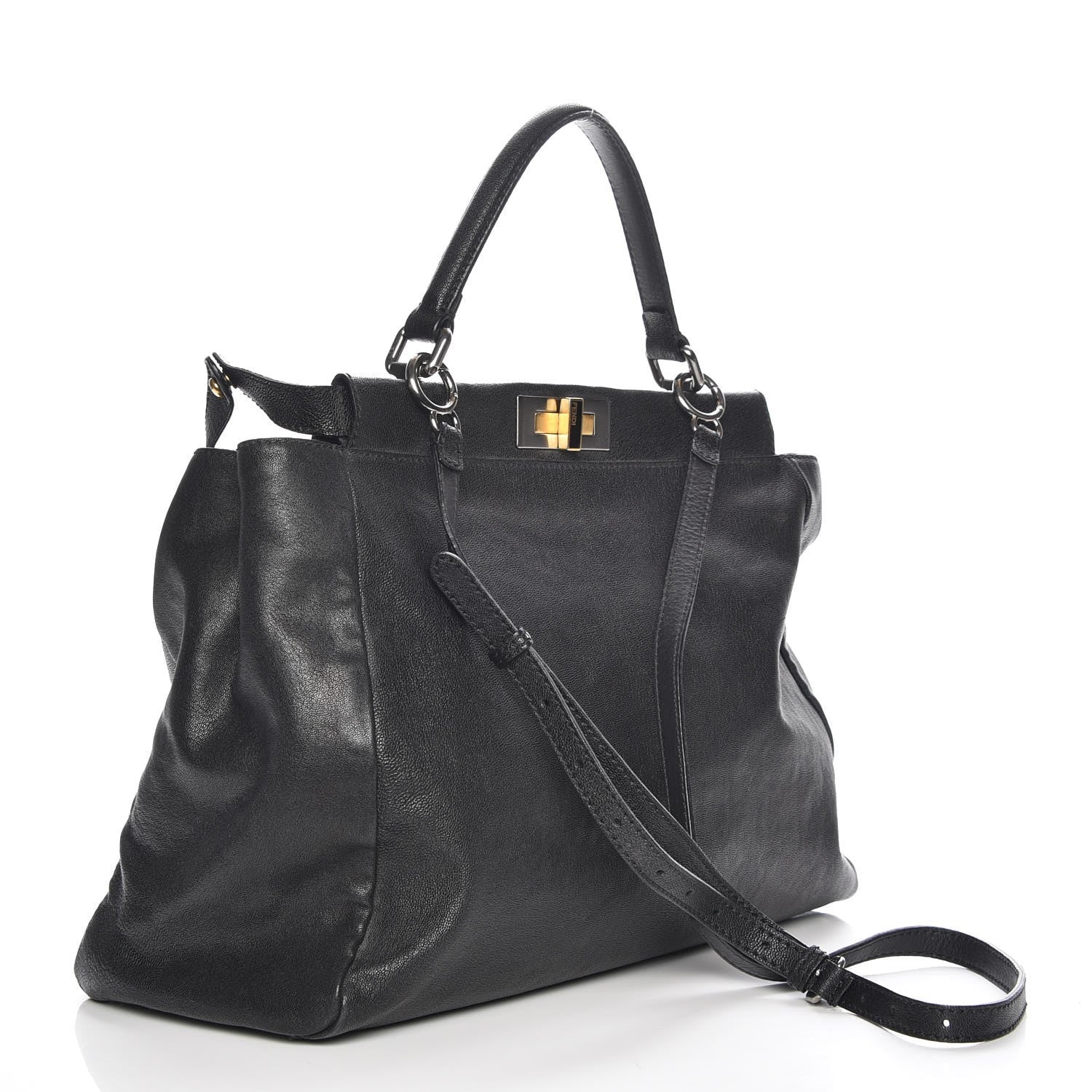 Fendi Goatskin Zucca Large Peekaboo Iconic Satchel Black Tobacco 4 of 9