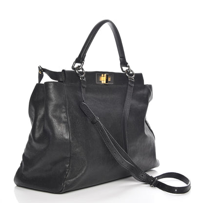 Fendi Goatskin Zucca Large Peekaboo Iconic Satchel Black Tobacco 4 of 9
