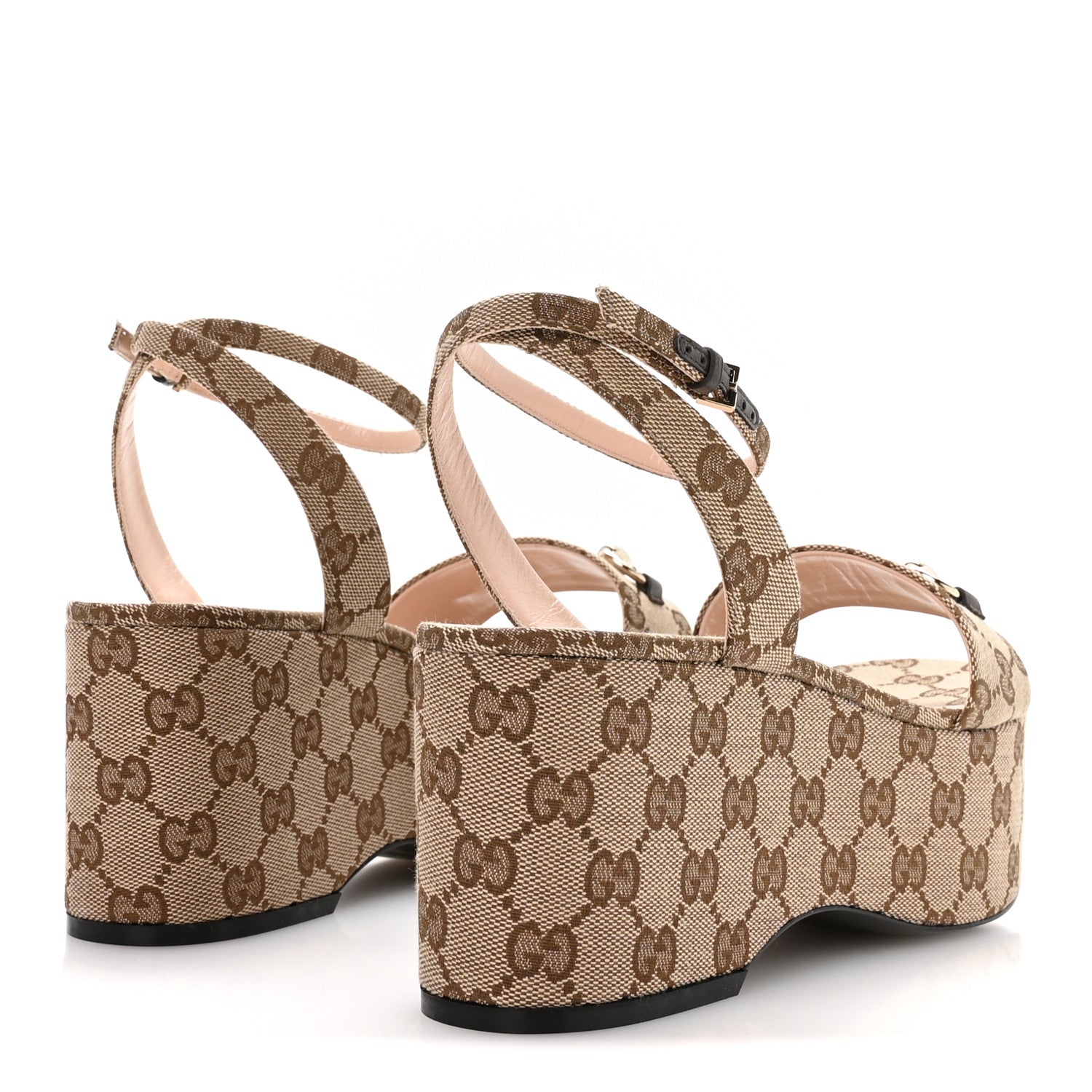 Gucci Monogram Nappa Chalotte Horsebit Ankle Strap 75mm Flatform Sandals 41 Beige Ebony 5 of 8