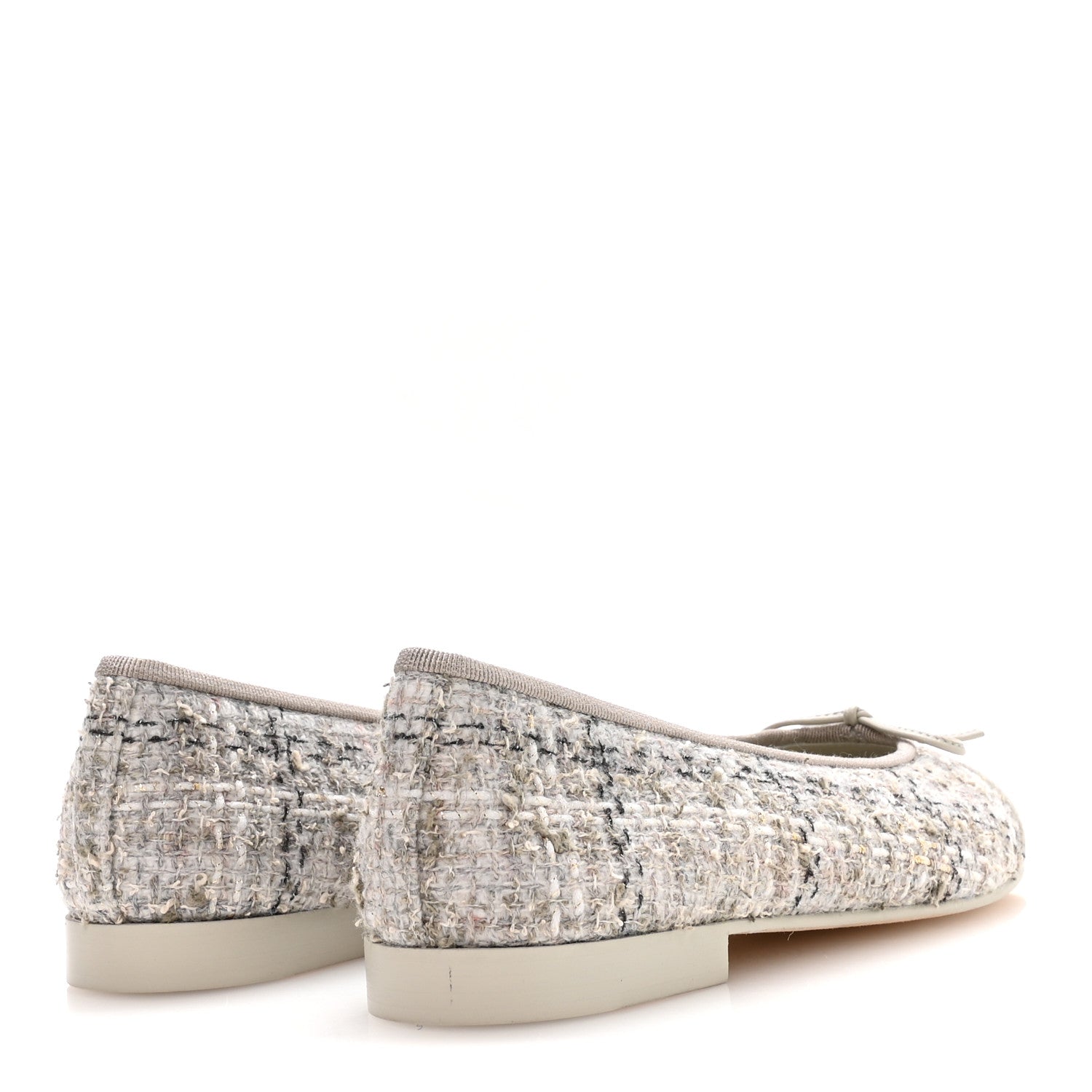 Chanel Wool Cotton Tweed Lambskin Cap Toe Ballerina Flats 37.5 Gray Black Gold 5 of 9