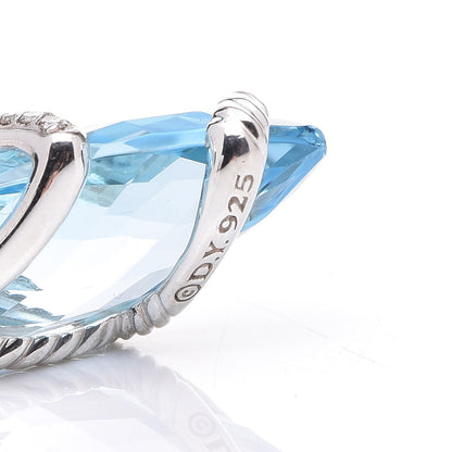 David Yurman Sterling Silver Diamond Blue Topaz 30mm Cable Wrap Pendant 4 of 4