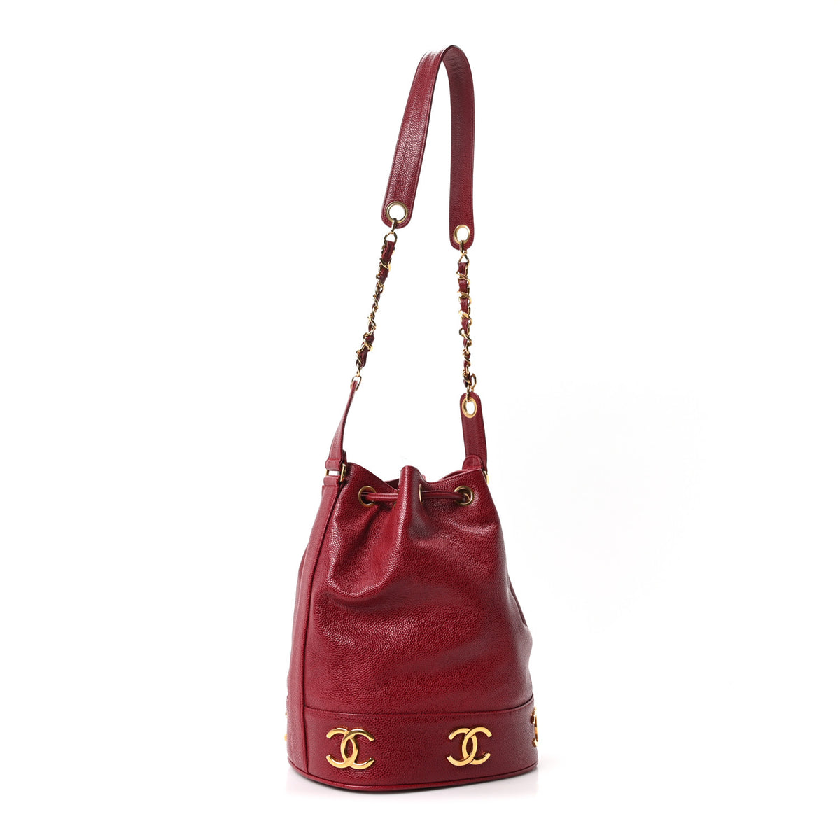 Chanel Caviar CC Drawstring Shoulder Bag Red 4 of 11