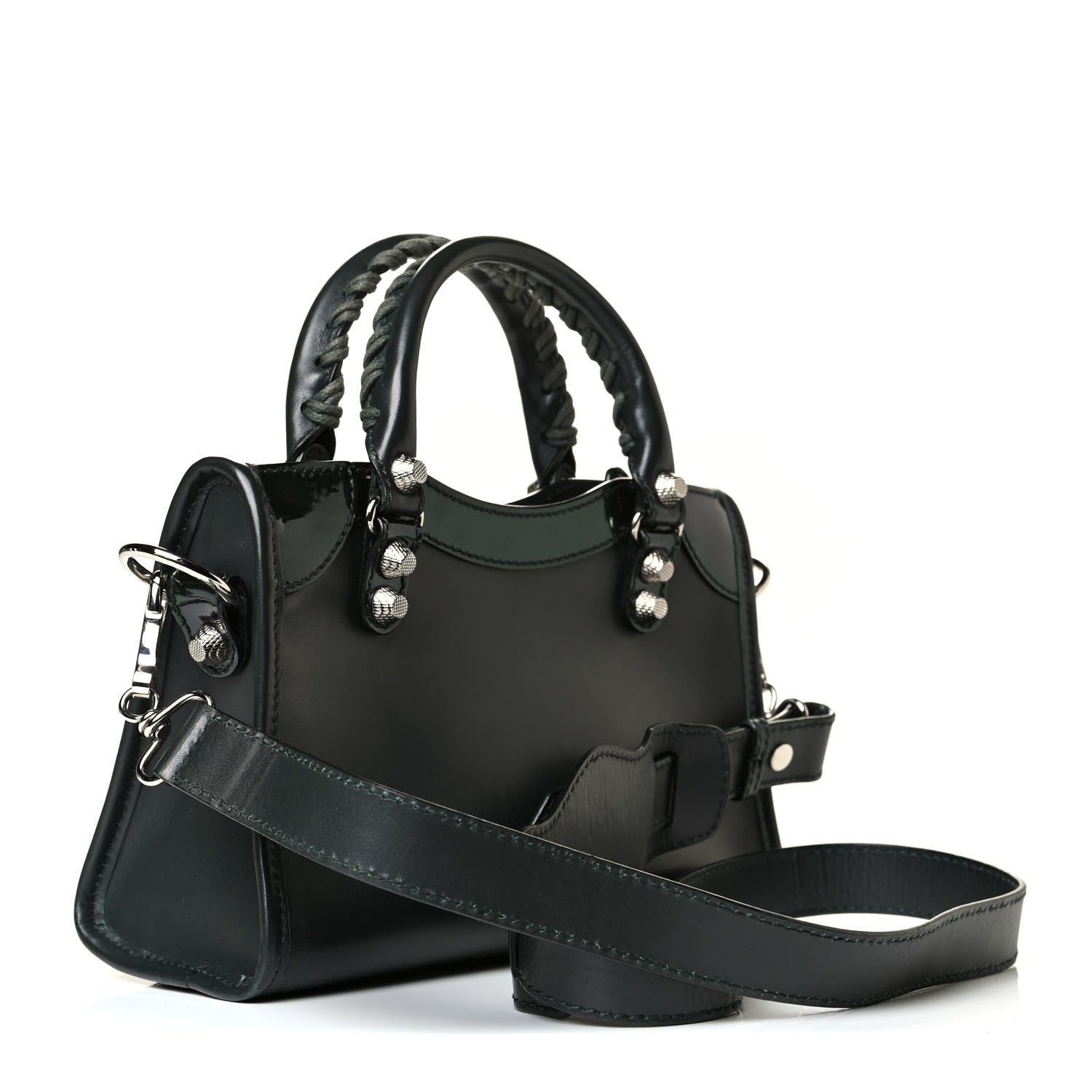 Balenciaga Smooth Calfskin Metallic Patent Giant 12 Silver Hardware Mini City Vert Poker Fonce 2 of 7