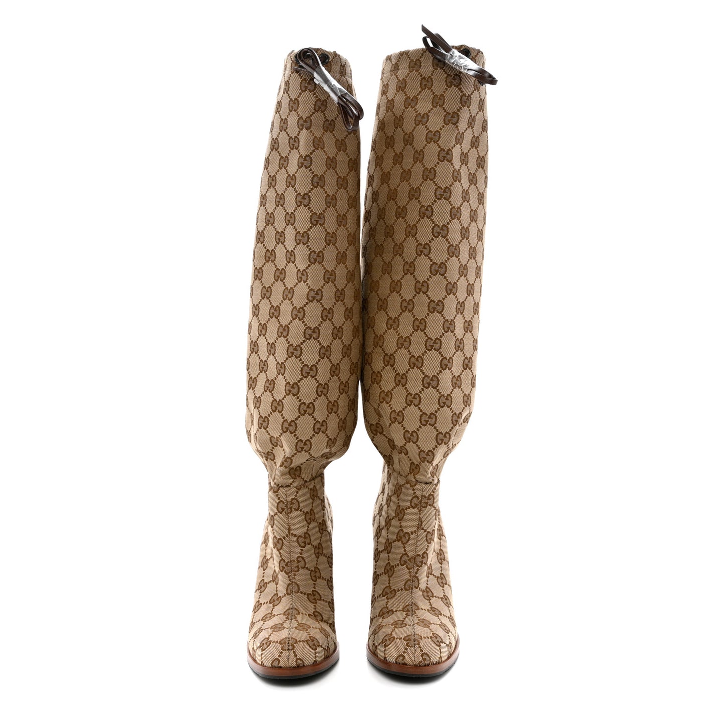 Monogram Malaga Kid Lisa Mid Heel Boots 37.5 Beige Ebony