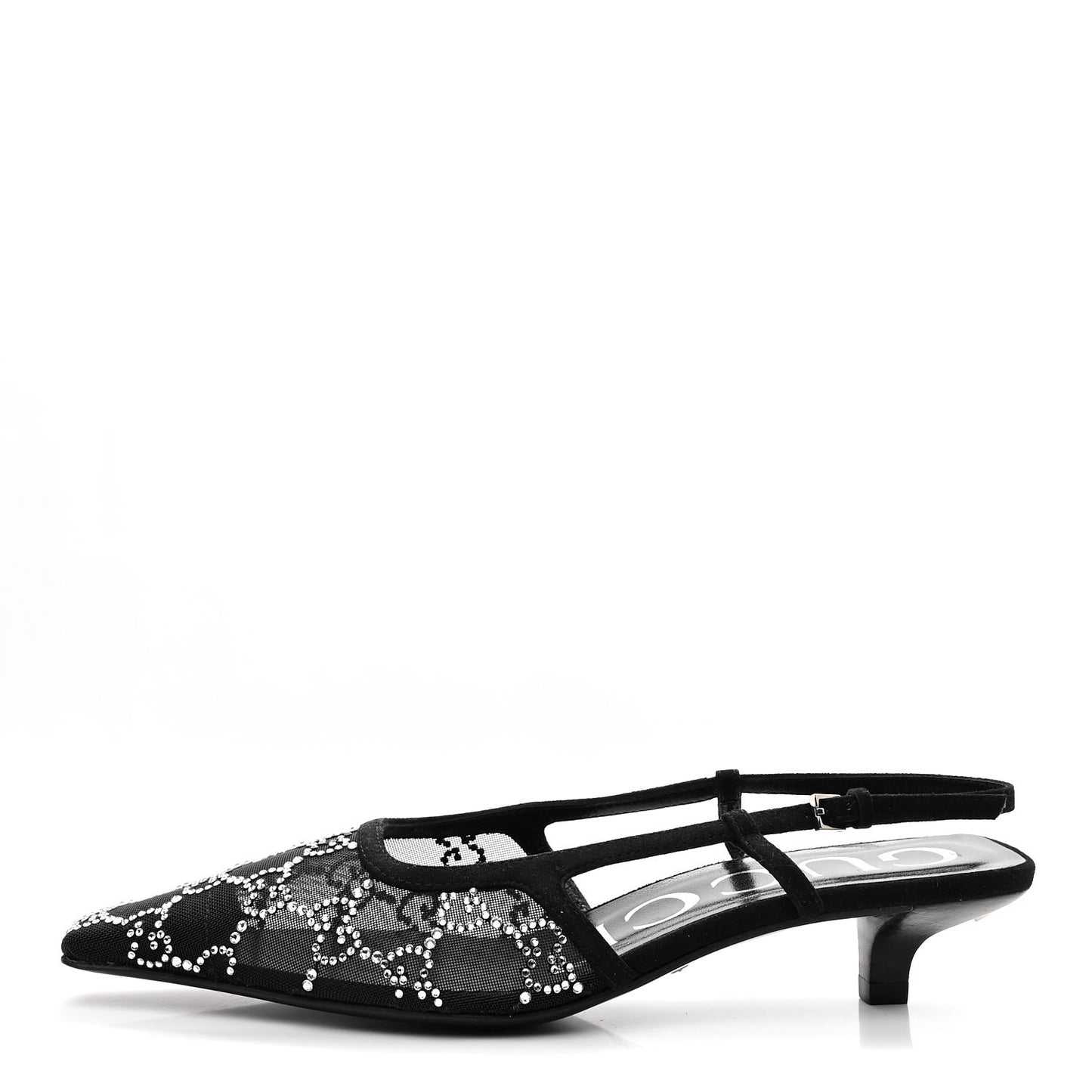 Tela Retino Kid Scamosciato Crystal GG Monogram Square G 35mm Slingback Pumps 35.5 Black