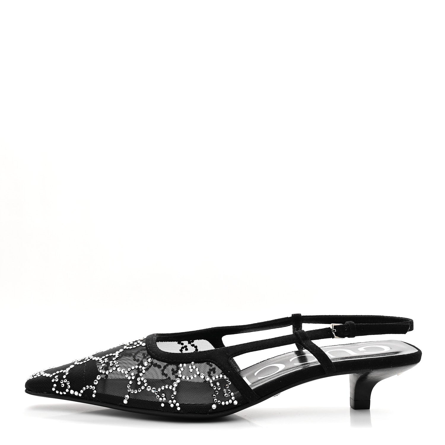 Gucci Tela Retino Kid Scamosciato Crystal GG Monogram Square G 35mm Slingback Pumps 35.5 Black 1 of 9