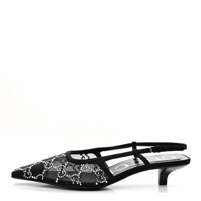 Gucci Tela Retino Kid Scamosciato Crystal GG Monogram Square G 35mm Slingback Pumps 35.5 Black 1 of 9