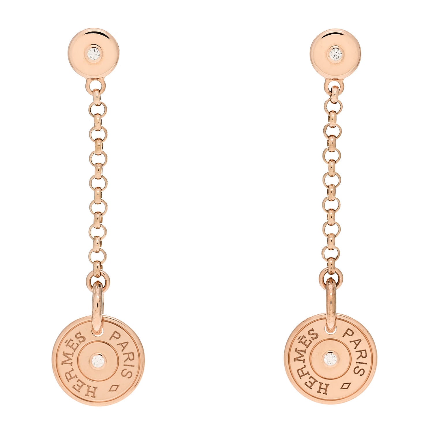 Hermes 18K Rose Gold Diamond Gambade Clou de Selle Earrings 1 of 5