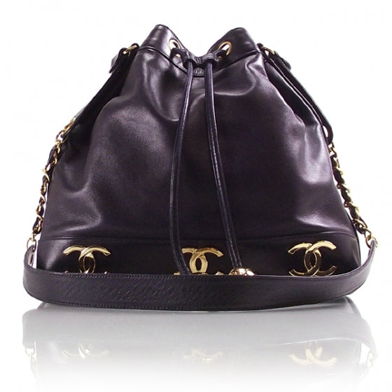 Chanel Lambskin Drawstring CC Bucket Shoulder Bag Navy cd22760 1 of 10