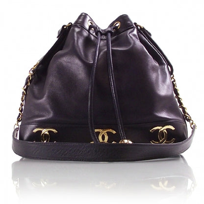 Chanel Lambskin Drawstring CC Bucket Shoulder Bag Navy cd22760 1 of 10