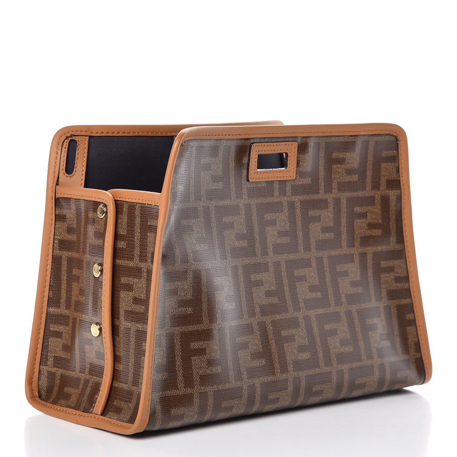 Fendi Glazed Fabric Vitello Century FF 1974 Stamp Patch Mini Peekaboo Defender Cover Mogano Panna Caramello 3 of 7