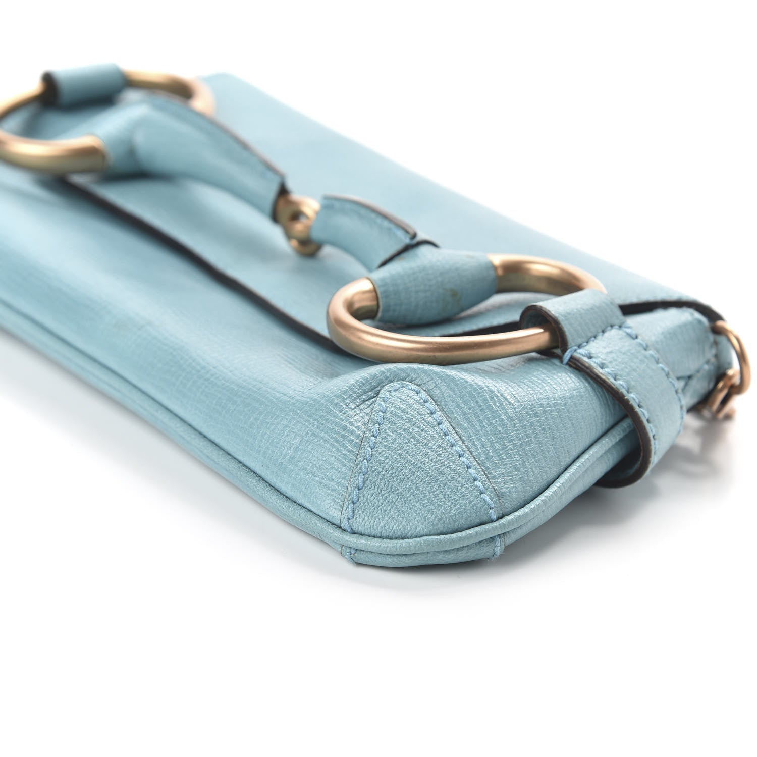 Gucci Textured Calfskin Horsebit Chain Clutch Turquoise 7 of 10