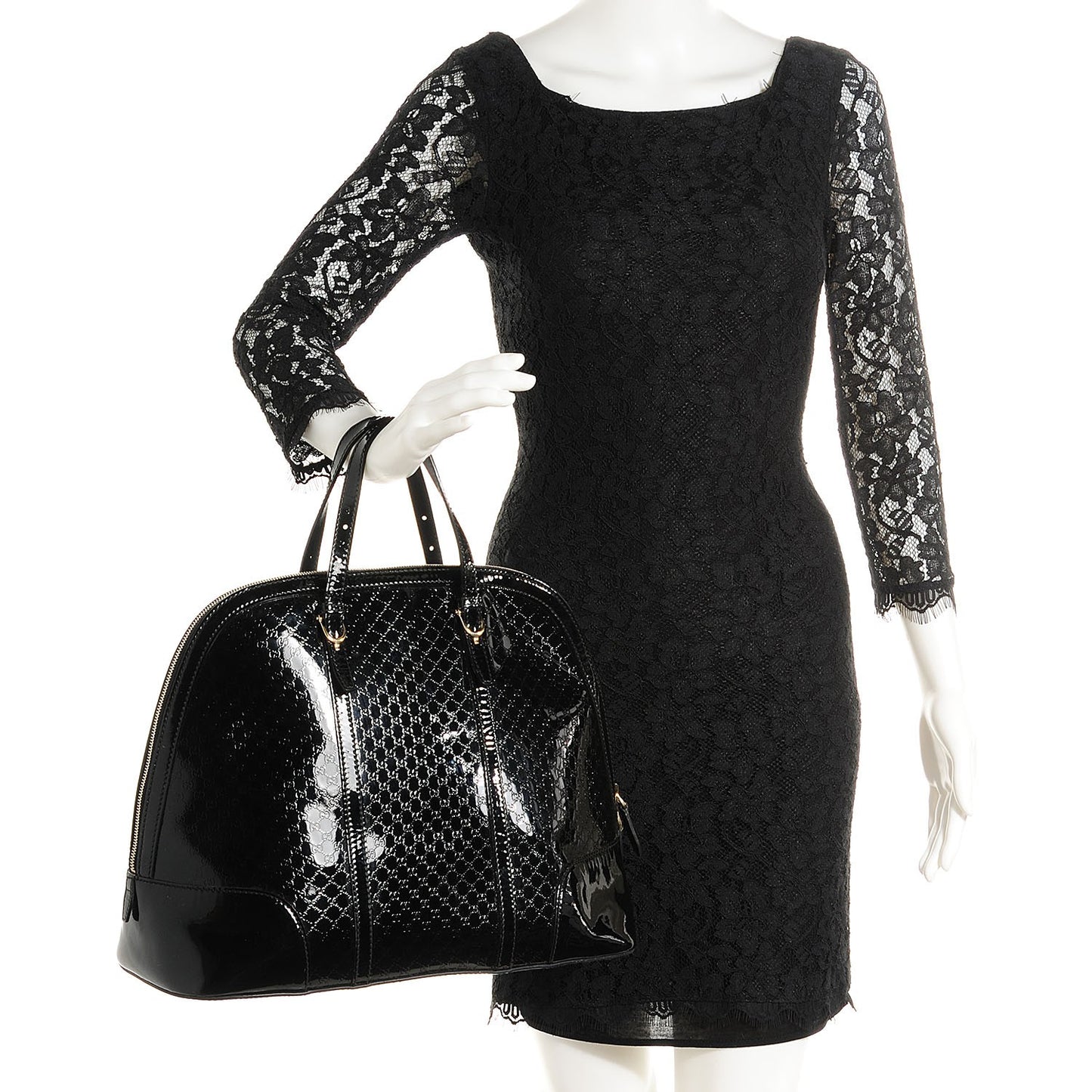 Patent Microguccissima Large Nice Top Handle Dome Bag Black