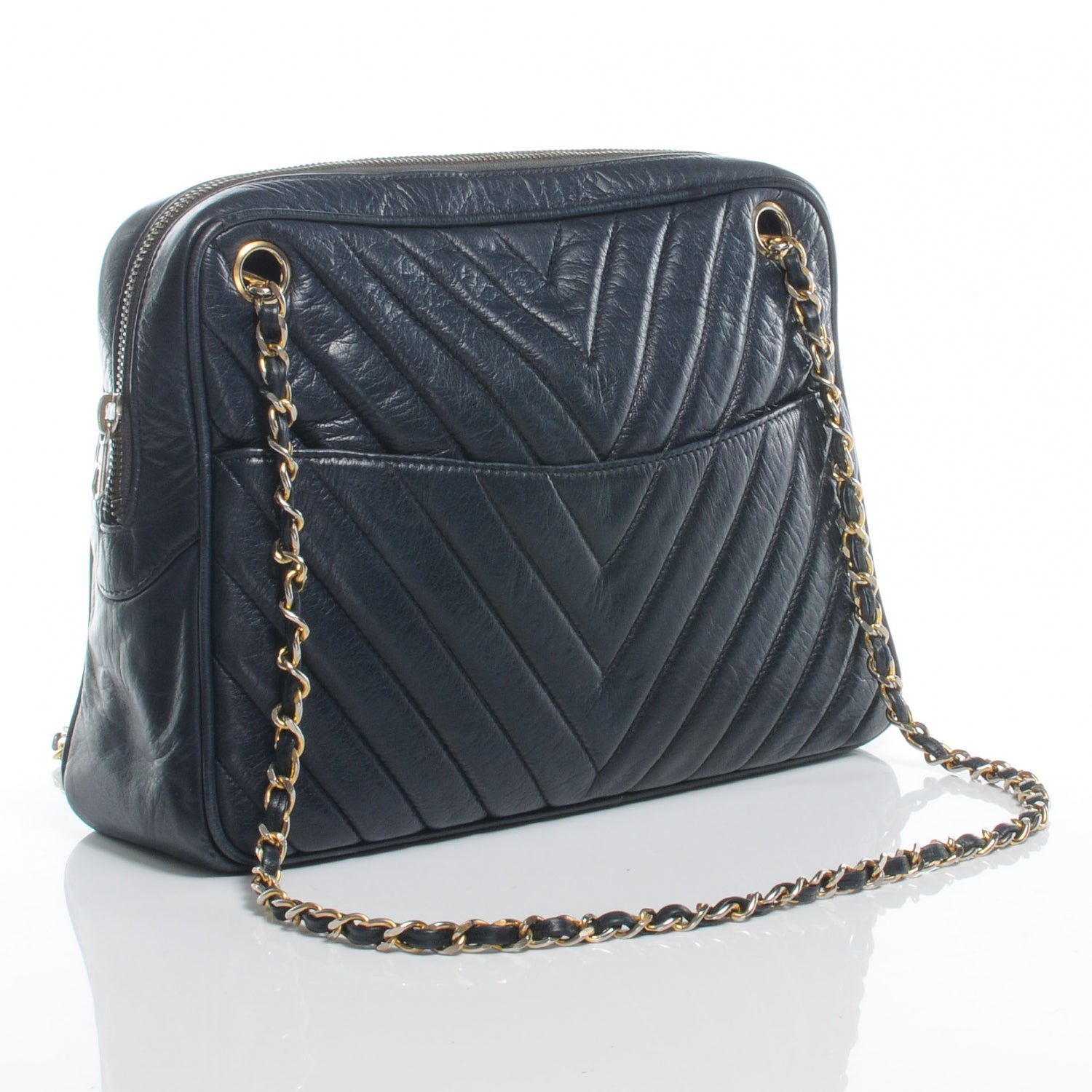 Chanel Lambskin Chevron Quilted Camera Case Navy 3 of 7