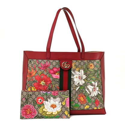 Gucci GG Supreme Monogram Flora Web Large Ophidia Tote Red 3 of 10