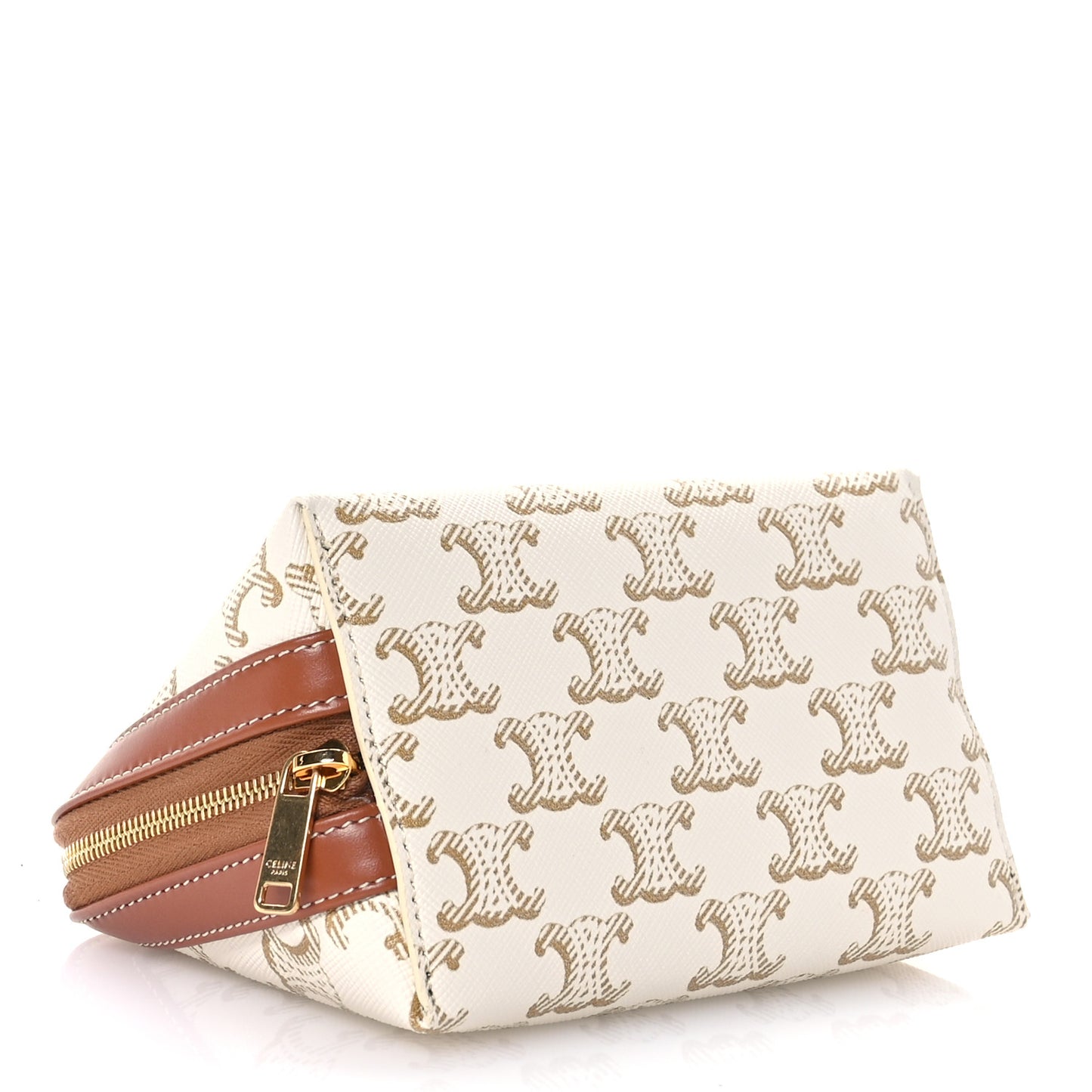 Triomphe Canvas Calfskin Small Cosmetic Pouch White