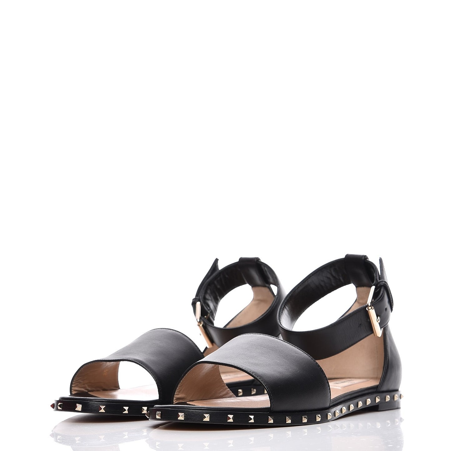Nappa Soul Rockstud Ankle Strap Flat Sandals 38 Black