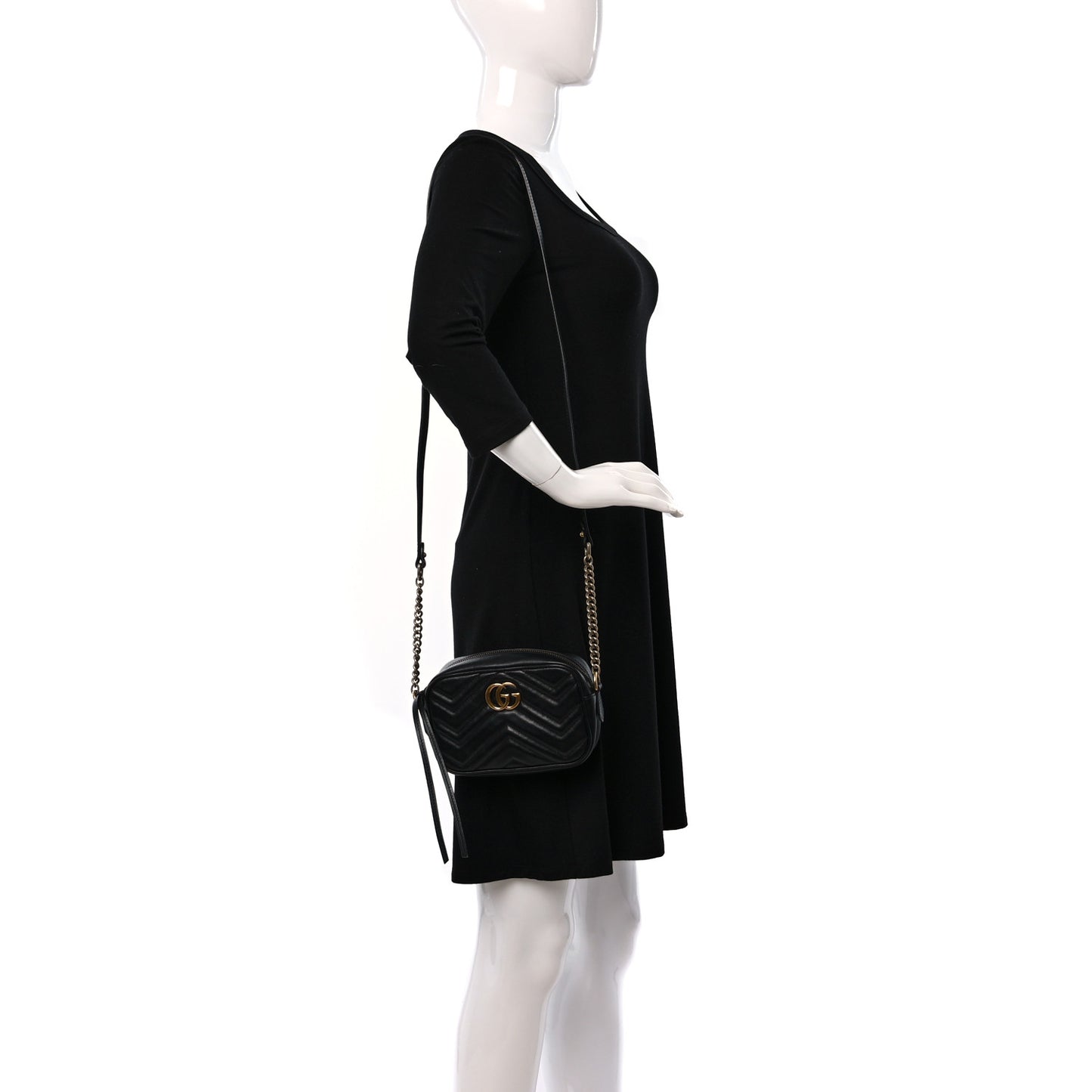 Calfskin Matelasse Mini GG Marmont Chain Shoulder Bag Black